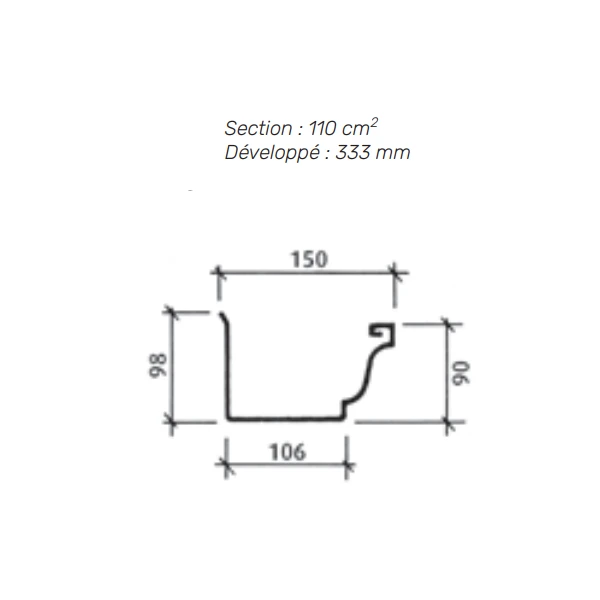 Gouttière Moulurée En Zinc Naturel VMZINC - 333 MM - ép. 0,65 MM - 4 M 2 Gouttière Moulurée En Zinc Naturel VMZINC - 333 MM - ép. 0,65 MM - 4 M – Image 2